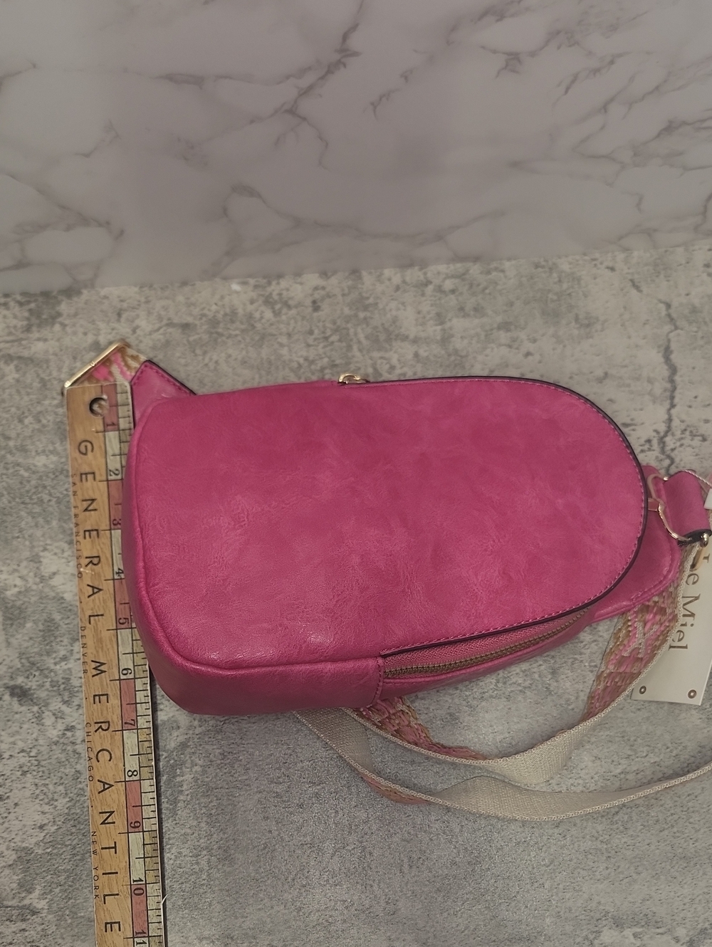 Fuchsia Vegan Leather cross body Sling Bag with Guitar Strap - Picture 9 of 9